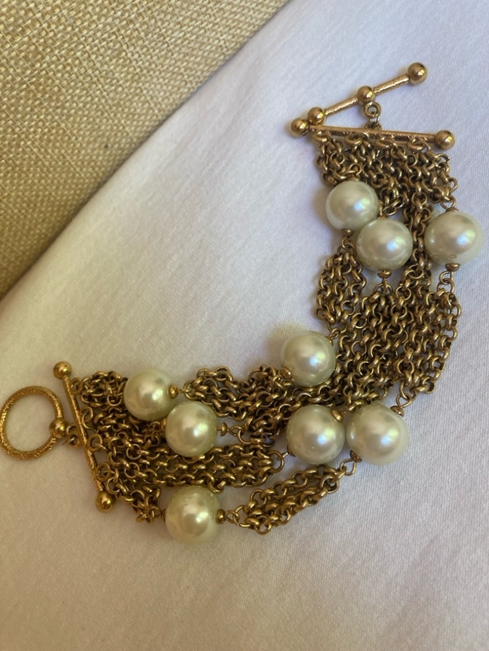 Multi Chains and Faux Pearls Statement Bracelet - Picture 2 of 6